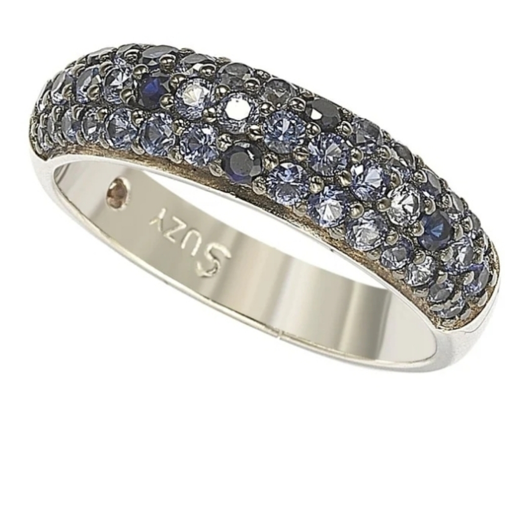 Suzy Levian Sterling Silver Sapphire & Diamond Accent Pave Band Ring